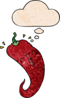 tekenfilm Chili peper met gedachte bubbel in grunge structuur stijl png