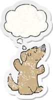 cartoon dog with thought bubble as a distressed worn sticker png