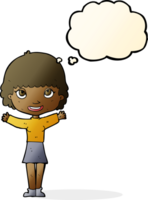 cartoon woman waving with thought bubble png