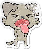 distressed sticker of a cartoon disgusted dog png