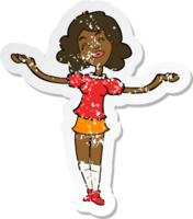 retro distressed sticker of a cartoon woman taking praise png
