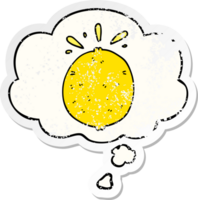 cartoon lemon with thought bubble as a distressed worn sticker png