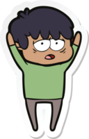 sticker of a cartoon exhausted boy png