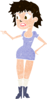 cartoon worried woman in dress pointing png