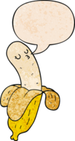 dibujos animados plátano con habla burbuja en retro textura estilo png
