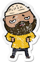 distressed sticker of a cartoon worried man with beard png