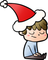 main tiré pente dessin animé de une content garçon portant Père Noël chapeau png