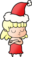 hand drawn gradient cartoon of a indifferent woman wearing santa hat png