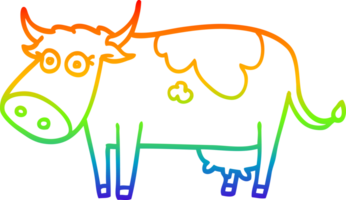 Regenbogen Gradient Linie Zeichnung von ein Karikatur Bauernhof Kuh png