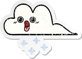 beunruhigter Aufkleber einer niedlichen Cartoonschneewolke png