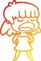 warm gradient line drawing of a cartoon woman talking loudly png