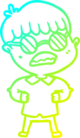 cold gradient line drawing of a cartoon boy wearing spectacles png