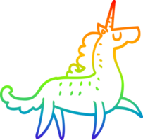 rainbow gradient line drawing of a cartoon unicorn png