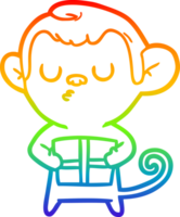 rainbow gradient line drawing of a cartoon monkey png