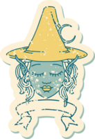 Retro Tattoo Style elf mage character face with banner png