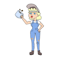 hand drawn cartoon woman in dungarees png