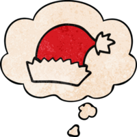 cartoon christmas hat with thought bubble in grunge texture style png