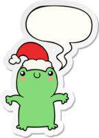 schattig tekenfilm kikker vervelend Kerstmis hoed met toespraak bubbel sticker png