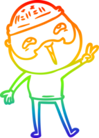 rainbow gradient line drawing of a cartoon happy bearded man png