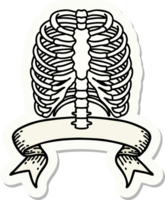 tattoo style sticker with banner of a rib cage png