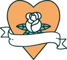 iconic tattoo style image of a heart rose and banner png