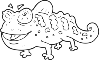 hand drawn black and white cartoon chameleon png