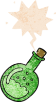 dessin animé potion avec discours bulle dans grunge affligé rétro texturé style png