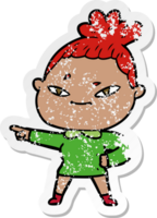 distressed sticker of a cartoon woman png