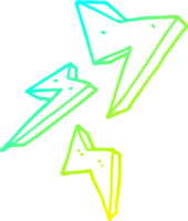 cold gradient line drawing of a cartoon lightning bolt png