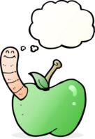 Cartoon-Apfel mit Wurm mit Gedankenblase png