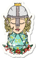 grunge sticker of a elf fighter with natural twenty dice roll png