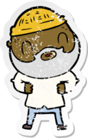 distressed sticker of a cartoon bearded man png