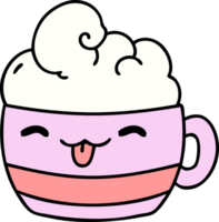 cartoon of a happy cup of coffee with foam png