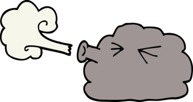 cartoon doodle cloud blowing a gale png