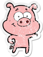 distressed sticker of a cartoon pig pointing png