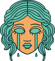 iconic tattoo style image of female face crying png