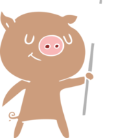 happy flat color style cartoon pig with placard png
