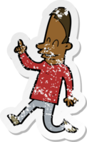 retro distressed sticker of a cartoon happy man pointing png