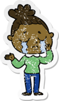 distressed sticker of a cartoon crying woman png