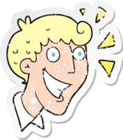 retro distressed sticker of a cartoon excited man png