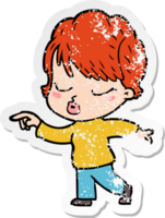 distressed sticker of a cartoon woman with eyes shut png