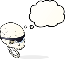 cartoon spooky skull with eye patch with thought bubble png