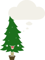 cute cartoon christmas tree with thought bubble in retro style png