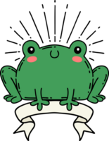 scroll banner with tattoo style happy frog png