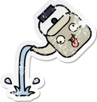 distressed sticker of a cute cartoon pouring kettle png