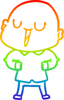 rainbow gradient line drawing of a happy cartoon bald man png