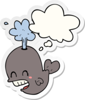 cartoon spouting whale with thought bubble as a printed sticker png