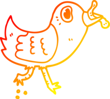 warm gradient line drawing of a cartoon bird with worm png