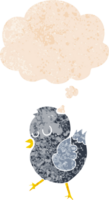 cartoon bird with thought bubble in grunge distressed retro textured style png