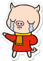 sticker of a cartoon crying pig wearing scarf png